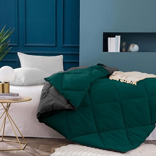 Image of Filbert 600 GSM Comforter for Single Bed | Super Warm Winter Quilt /Rajai | Thick Microfiber Blanket with Cloud-Soft Fill | Luxury Bedding for Winters - 60x90 Inch | Teal /Dark Grey
