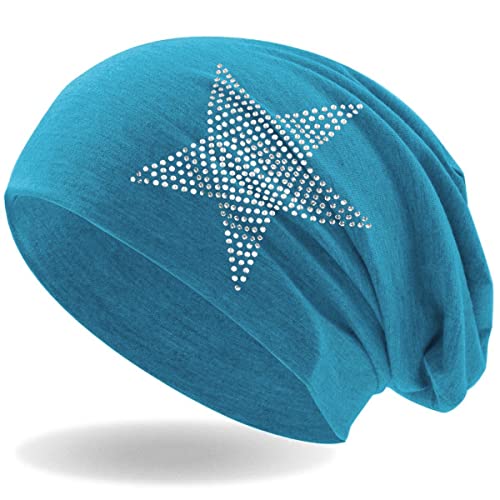 Hatstar Strass Stern Damen Beanie Mütze | elastisches Slouch...