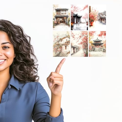 Image of SiddArtify Asian Architecture Wall Art Poster Print Set - Watercolor Building Prints for Living Room Bedroom Office Decor - Set of 2-4x6 Inch - Board (Pack of 6) - Sticker (Pack of 6)
