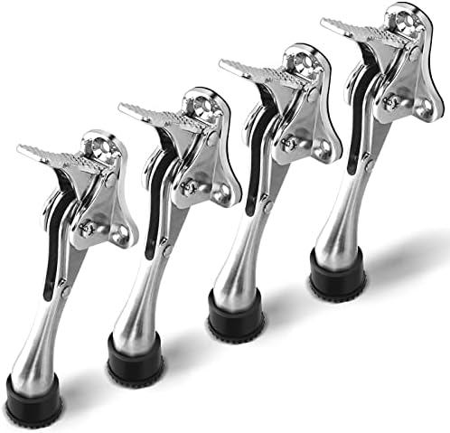 4Pcs One Touch Kickdown Door Stop Heavy Duty, 5.5in Kick Down Door Stoppers for Bottom of Door, Metal Door Kickstand Rubber Tips, Spring Door Holder, Silver Commercial Door Stop (4 PCS)