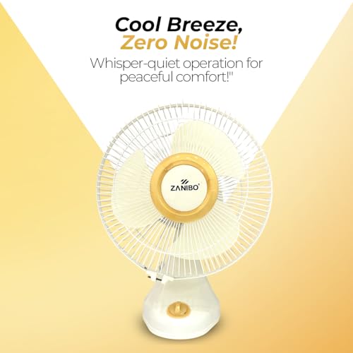 Image of Zanibo Table Fan 400 MM | Table Fans For Home & Office | Aerodynamically Balanced Blades| Aluminum Motor | 2100 RPM High Air Delivery | 3-Speed Control |1-Yr Warranty (I-Cool-1200), White