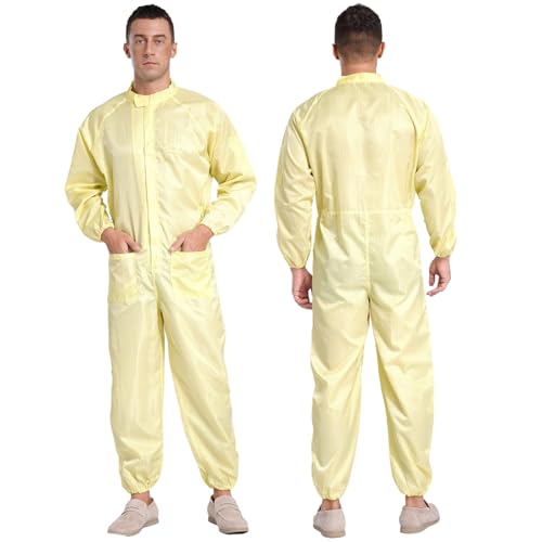 Xnihocha Men's Long Sleeve Protective Coverall Suit Anti-Static Dustproof Boiler Suit Uniform Workwear Yellow M