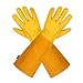 Produktbild isilila Gartenhandschuhe Rosenhandschuhe Dornenfest für-Damen und Herren Atmungsaktive Lange Garten-Handschuhe Leder mit Unterarmschutz, Gartenarbeitshandschuhe für Gärtner und Bauern, gelb