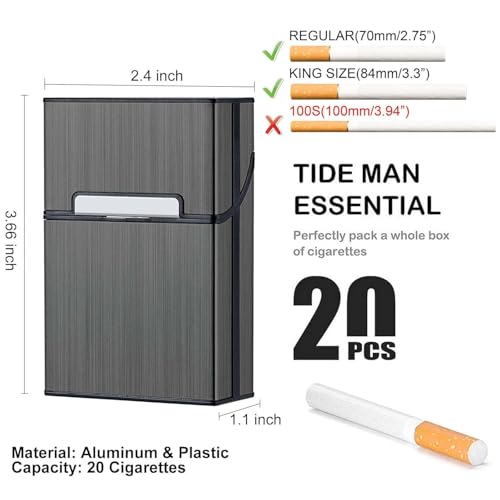 Image of Metal Cigarette Case,Cigarette Holder,Magnetic Opening Closure,Holds 20 Cigarettes (Black)