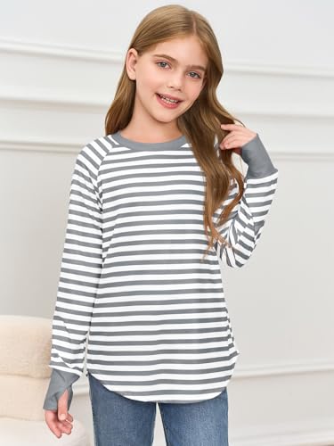 Image of Haloumoning Girls Striped Long Sleeve Shirts 5-14 Years