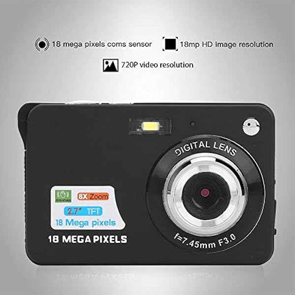 Fotocamera digitale con zoom 8x, display LCD da 2,7 pollici Scheda di memoria da 32 GB Microfono incorporato Mini fotocamera digitale Fotocamera compatta con zoom 8X per fotografia(Nero)