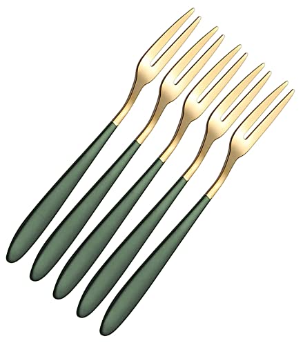 Image of Mini Cocktail Forks Appetizer Forks 18 /10 Stainless Steel Fruit Forks Dessert Forks Tasting Forks Appetizer Small Forks Set Appetizer Cake Fruit Forks Set (Green,Set of 5)