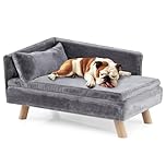 COSTWAY Elevated Dog Sofa Bed, 81 x 51 x 47cm Pet Couch with Removable Cushion & Pillow, Sturdy Wood Legs, for Medium and Small Dogs Cats
