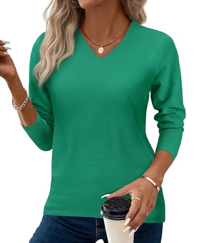 Image of Women's Spring Sweaters 2026 Casual Long Sleeve Pullover V Neck Lightweight Sweatshirts Cute Blouse Tops