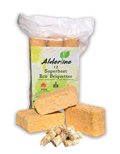 Briquetas de madera Alderline RUF – 12 troncos de fuego incluyendo 24 encendedores naturales para quemadores de leña, hornos de pizza, fogones y más. (24)