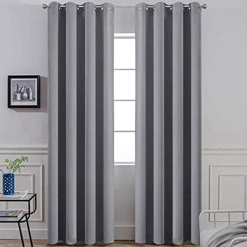 Yakamok 96 Inches Thermal Curtain Panels Gray Blackout Curtains Room Darkening Window Drapes with 8 Grommets,Grey, Set of 2, 2 Tie Backs Included