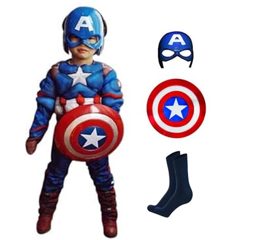 Image of Superhero dress for kids boy | mask shield + cape super hero costume function party fancy dress (2-8 years olds kids