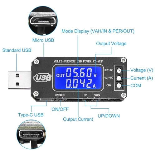Image of DC-DC CNC Power Regulator Module, Digital Voltmeter | 3.5-12V to 1-24V adjustable, Micro USB and Type-C input, battery tester function, 2-3W power