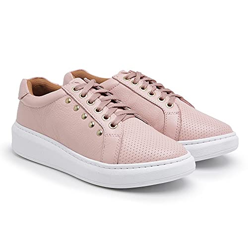 Tenis Sapatenis Feminino Couro Palmilha Gel Liso Tamanho:35;Cor:Rosa