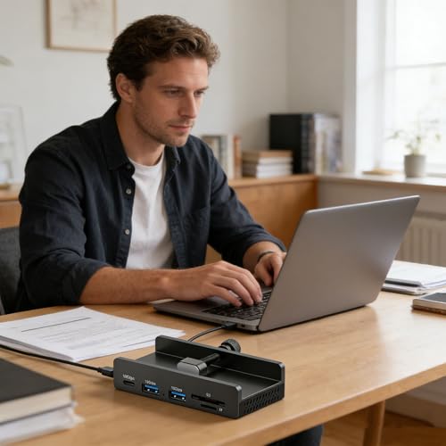 Concentrador USB C con clip 7 puertos lector tarjetas memoria 10 Gbps 5