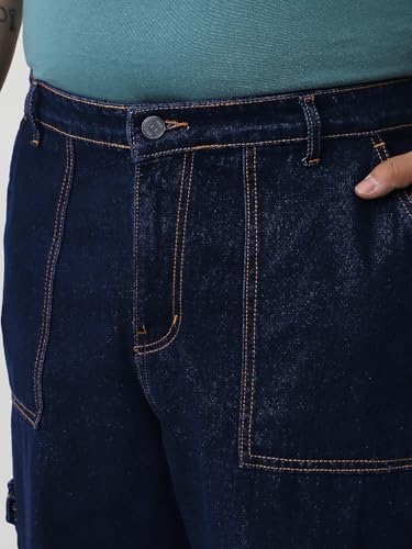Image of Urbano Plus Men Mid Rise Loose Baggy Fit Cargo Jeans with 6 Pockets Non-Stretchable