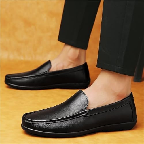 Mens Loafers Leather Solid Color Driving Loafers Comfortable Flat Heel Anti-Slip Classic Slip-ons4