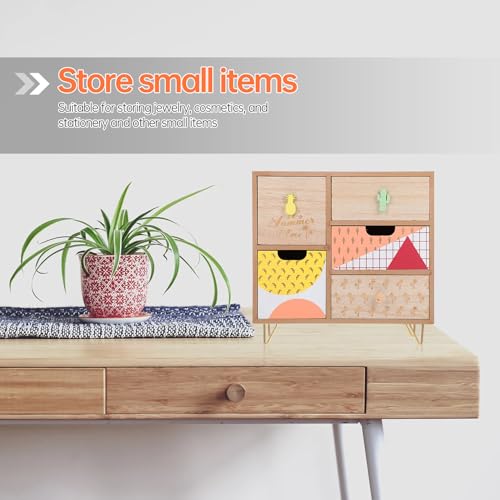 Organizador de cosméticos de madera PRETYZOOM con 5 cajones para joyas de mesa 2