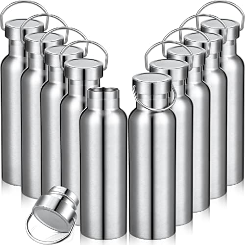 Mimorou 10 Pack Insulated Water Bottle 20 oz Stainless Steel Sport Bottle Bulk Double Wall Metal Reusable Flask with Leakproof Lid of Handle for Travel Cyclists School Gift(Silver)