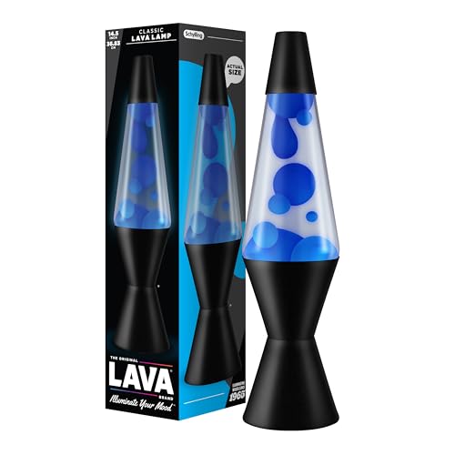LAVA® - Lampada Lava 2313, cera blu, liquido trasparente, base e cappuccio neri, lampada di movimento originale di marca LAVA® da 14,5 pollici