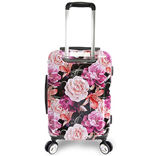Bebe Women's Marie 21" Hardside Carry-On Spinner Luggage, Black Floral Print, One Size #TOP3