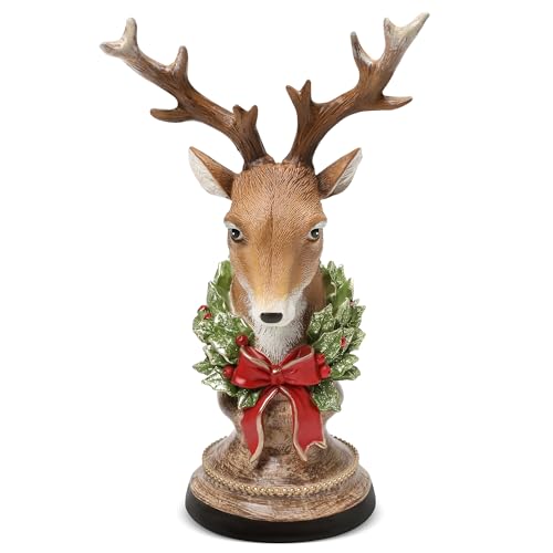 Smadeer Christmas Reindeer Head Statues, Deer Head with Wreath, Reindeer