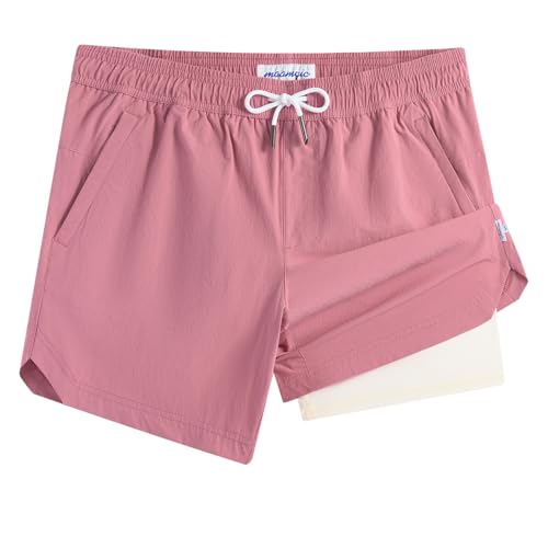 Image of maamgic Mens Swim Trunks 5 inch with Compression Liner Stretch Quick Dry Swim Shorts Swimming Trunks Bathing Suits