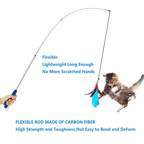 Vovamo Cat Toys For Indoor Cat，1Pcs Retractable Cat Wand Toy And 5Pcs Cat Feather Toys Refills And 1Pcs Fish Teaser Refills, Interactive Kitten Toys Fishing Pole，Fun Toy For Cat Exercise #TOP2