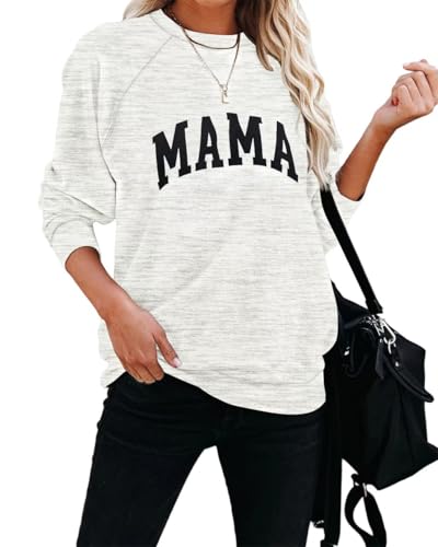 Image of Dressmine Womens Long Sleeve Mama Sweatshirts Fall Crew Neck Mom Shirts Cute Graphic Tees Pullover Hoodies