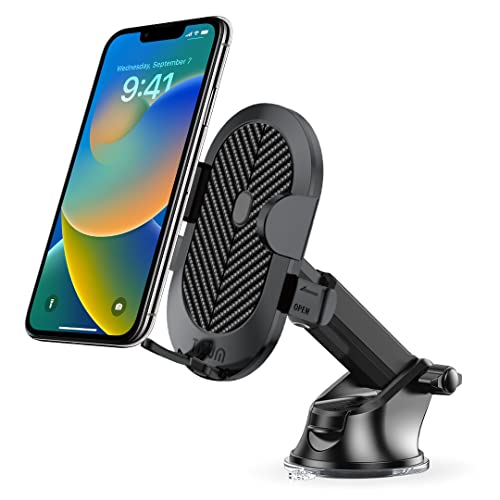 Tizum Universal Car Mobile Holder Stand| Strong Suction Cup, Double Shift Locking for Dashboard Windshield| Quick Release, Long Telescopic Arm, 360° Rotatable Head| All Mobile Phone, Black