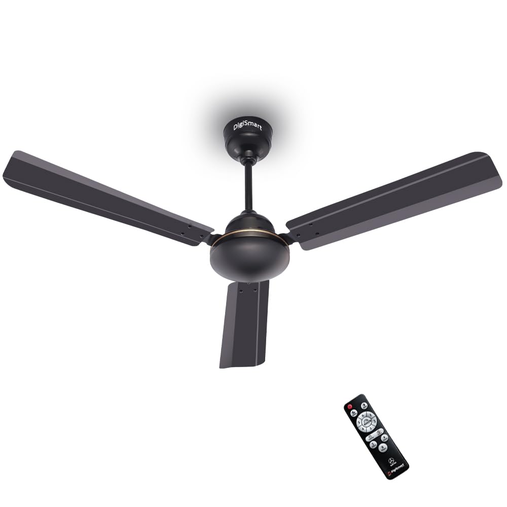 DIGISMART Storm 1200 MM BLDC Ceiling Fan with Remote, 28W Energy Efficient, 225 CMM Air Delivery, 65% Power Saving, Low Noise, Reverse Mode, Smart Memory, 3 Blade, 5 Year Warranty, Smoke Brown