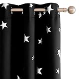 deconovo solid thermal insulated blackout curtains with silver star pattern 42 x 84 inch black 1 pair