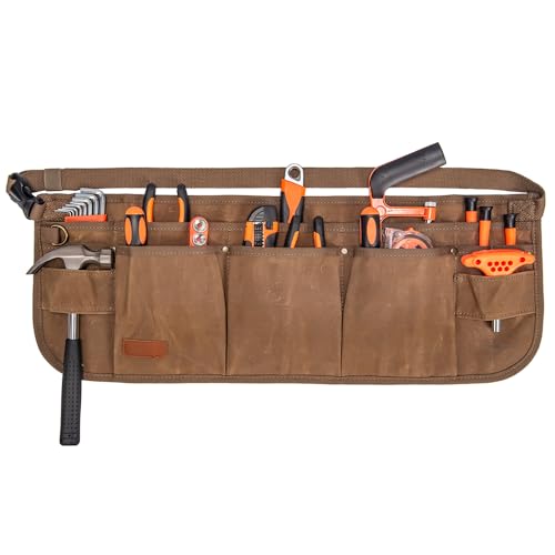 Image of Waist Tool Belts with 13 Pockets,Waxed Canvas Tool Apron,Nail Apron,Woodworking Pouch for Men and Women,Adjustable Length from 28 to 45 Inches