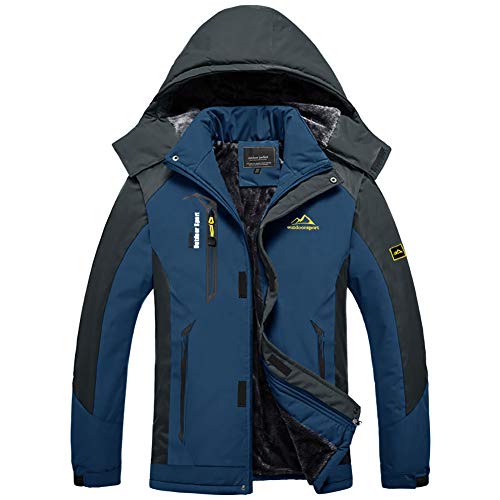 BIYLACLESEN Mens Winter Coats Soft Shell Jacket Mens Tactical Jacket Parka Jacket Men Warm Jacket Ski Coats Snowboard Jacket Denim Blue