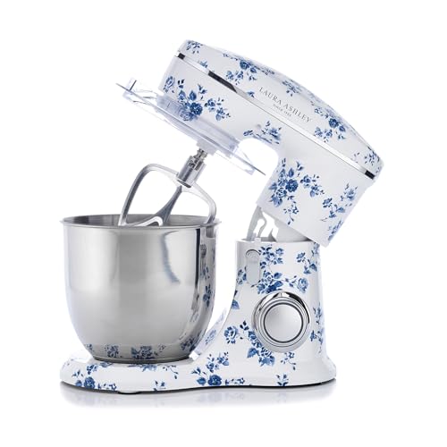 Laura Ashley Batidora Pie Lightweight De 4.5l Con Estampado De Rosas De China De VQ - Procesador Alimentos Con 10 Velocidades Infinitas, Opciones De Pulso, Motor De 1300w Y Bol De Acero Inoxidable 304