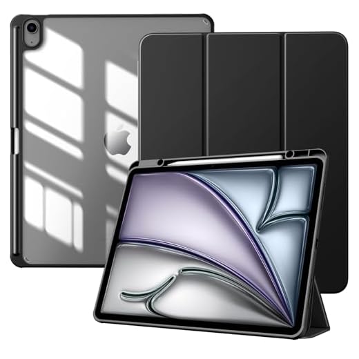TiMOVO Custodia per Nuovo iPad Air 13 Pollici (M2) 2024 con Portapenne, Cover Protettiva per iPad Air 13 con Supporto Pieghevole & Retro Trasparente, Auto Sveglia/Sonno, Nero