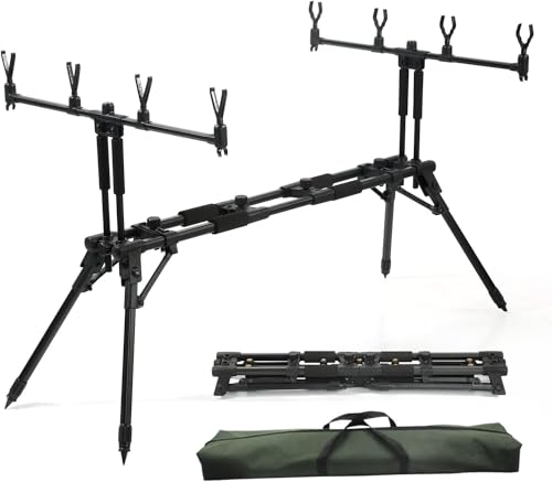 Yun Nong Verstärkte Dual-Bar 5-Ruten-Angelrute für Karpfenangeln voll verstellbarer Aluminium- und Kunststoffverbund-Rutenständer für Karpfen- und Grobangeln