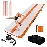 FEATH-R-LITE 10ft Inflatable Gymnastics Tumble Track Tumbling Mat 4in Thick Air Floor Tumble Track with Electric Pump for Cheer Leading/Gymnastics/Beach/Gym/Home(Orange)