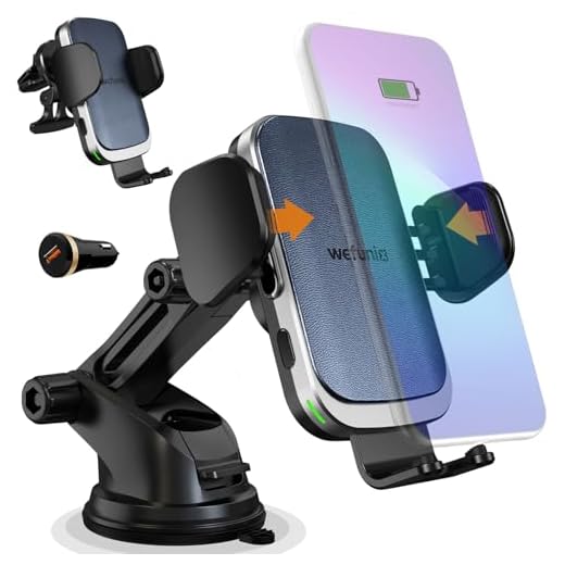 Wefunix 15 W Qi snabb trådlös billaddare montering automatisk sensorklämma luftventil + instrumentpanelhållare kompatibel med iPhone 13 12 11 Pro XS Max XR X, Samsung Galaxy S21 S20 S10 S9 Note 20/10, Huawei P30 Pro