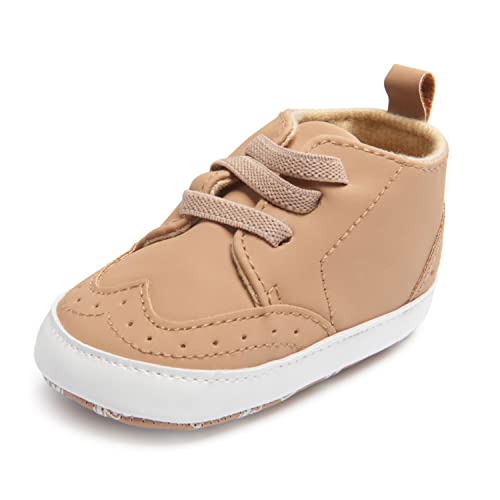 Nuby Baby Boys Faux Leather Wing Tip Sneakers, Soft Non Slip Sole Crib & First Walking Infant Shoes, Tan/0-3 Months #TOP25