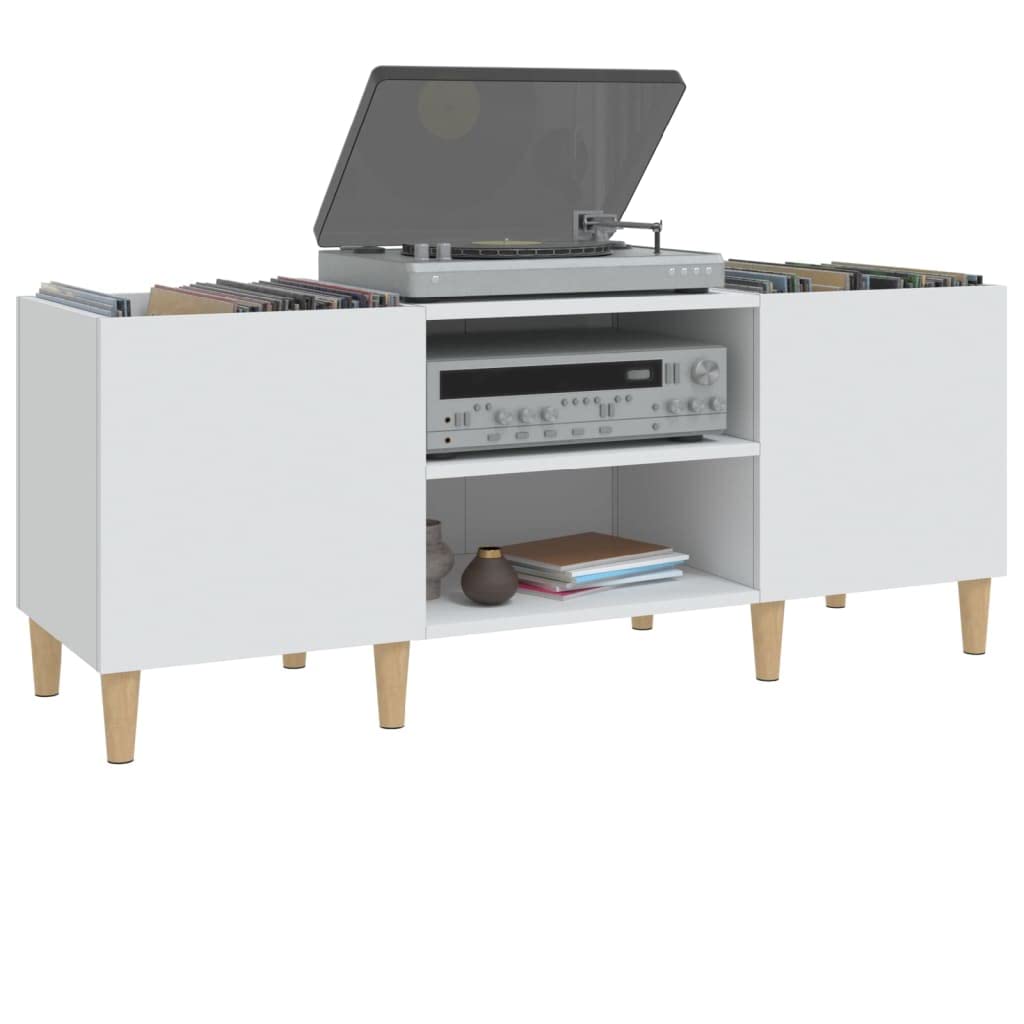Mobile Porta Dischi Bianco 121x38x48 cm in Legno Multistrato,Supporto per Giradischi,Supporto per Giradischi in Legno,Supporto per Giradischi con Spazio di archiviazione