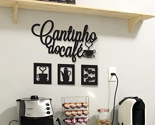 VISUAL ARTES HD KIT DECORA&Ccedil;&Atilde;O CANTINHO DO CAF&Eacute; 4 PE&Ccedil;AS 30CM ALTO RELEVO MDF PRETO