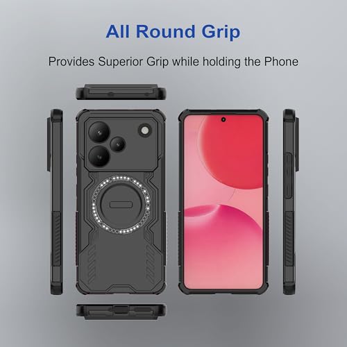 Image of amazon basics Back Case Cover for Realme P4 5G | Magnetic Case with Built-in Metal Ring | Supports MagSafe Charger, Wallet & Car Mount | Shockproof Hybrid PC + TPU | Black