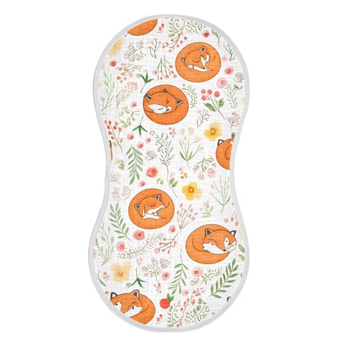 xigua Cartoon Foxes Baby Burp Cloths for Newborn Boys and Girls 4 Pack, Soft & Absorbent Cotton Baby Burp Cloth, Baby Washcloths, Newborn Towel, Burp Rags