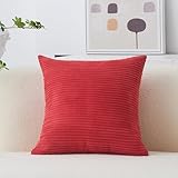 HOME BRILLIANT Decoration Solid Red Soft Striped Velvet Corduroy Plush Throw Cushion Cover for Square Pillow (Red, 18 x 18 inch, 45cm)