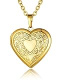 GoldChic Jewelry Collar con medallón de corazón, chapado en oro de 18 quilates, chapado en platino, flor de oro rosa y árbol de la vida, con foto con cadena de 50 cm + 5 cm, con caja de regalo