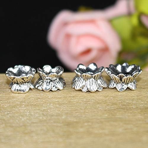 50pcs/lot Tibetan Silver Lotus Flower Bead Cap Double Sides Alloy Receptacle Buddhism Decoration Charm DIY Jewelry Making Spacer - (Color: as Photo 50pcs, Size: 8x10mm)