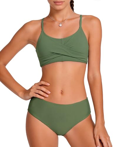 Image of Zando Girls Swimsuit Two Piece - Adjustable Strap Bathing Suit Solid Color Bikini Sets for Teens Girl Beach Swimwear