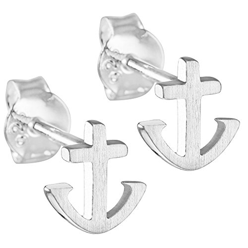 Preisvergleich Produktbild Vinani Ohrstecker Anker mattiert Sterling Silber 925 Hoffnung Ohrringe OANK