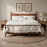 Virubi King Size Solid Poplar & Plywood Bed Frame with Spindle Design, Vintage Platform Bed for Bedroom, No Box Spring Needed, Easy Assembly (Walnut, King)